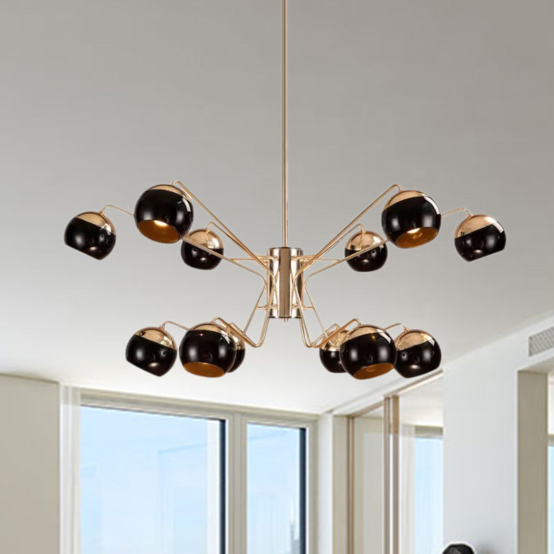 Stylish Globe Shade Chandelier Pendant Light Metal 6/8/12 Heads Black Perfect For Bedroom Lighting