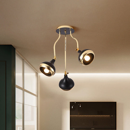 Modern Industrial Dome Iron Chandelier - Black Hanging Ceiling Light With Rotatable Design 3/5 Head