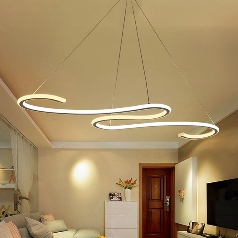 Sleek Led Chandelier: Acrylic Shade White Twisting Ceiling Pendant For Dining Room