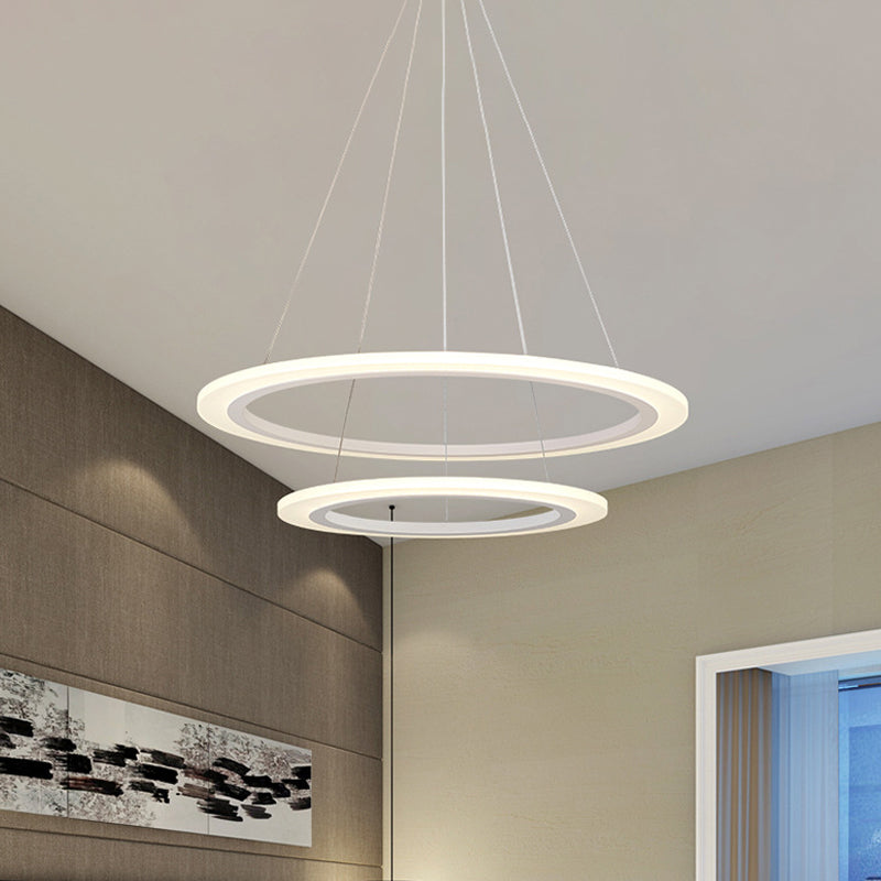 Modern Chandelier With Acrylic Shade - Contemporary Pendant Light Warm/White Illumination