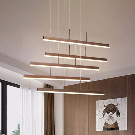 Modern Led Island Chandelier - Brown Linear Design With 3/5 Lights Warm/White Light Acrylic Hanging