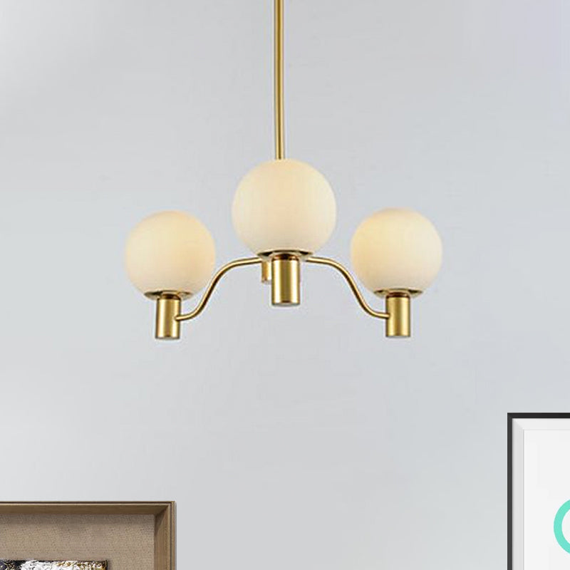 Contemporary Radial White Glass Chandelier With Gold Finish - Stunning Ball Shade Hanging Light