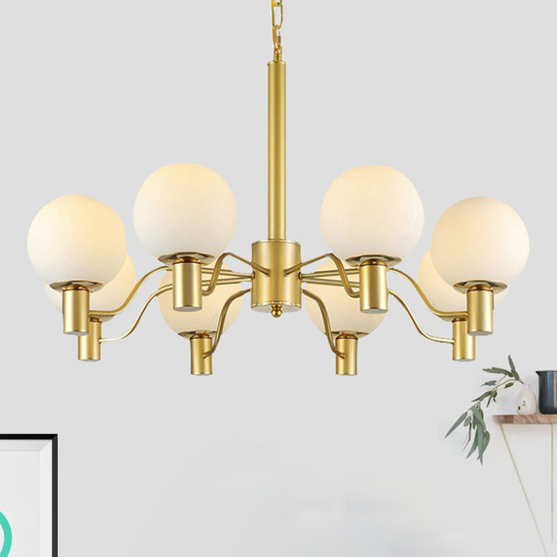 Contemporary Radial White Glass Chandelier With Gold Finish - Stunning Ball Shade Hanging Light