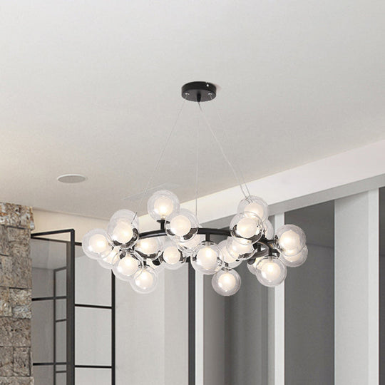 Modern Glass Chandelier - Global Shade Ceiling Light Fixture With Black/Gold Finish And Metal Ring