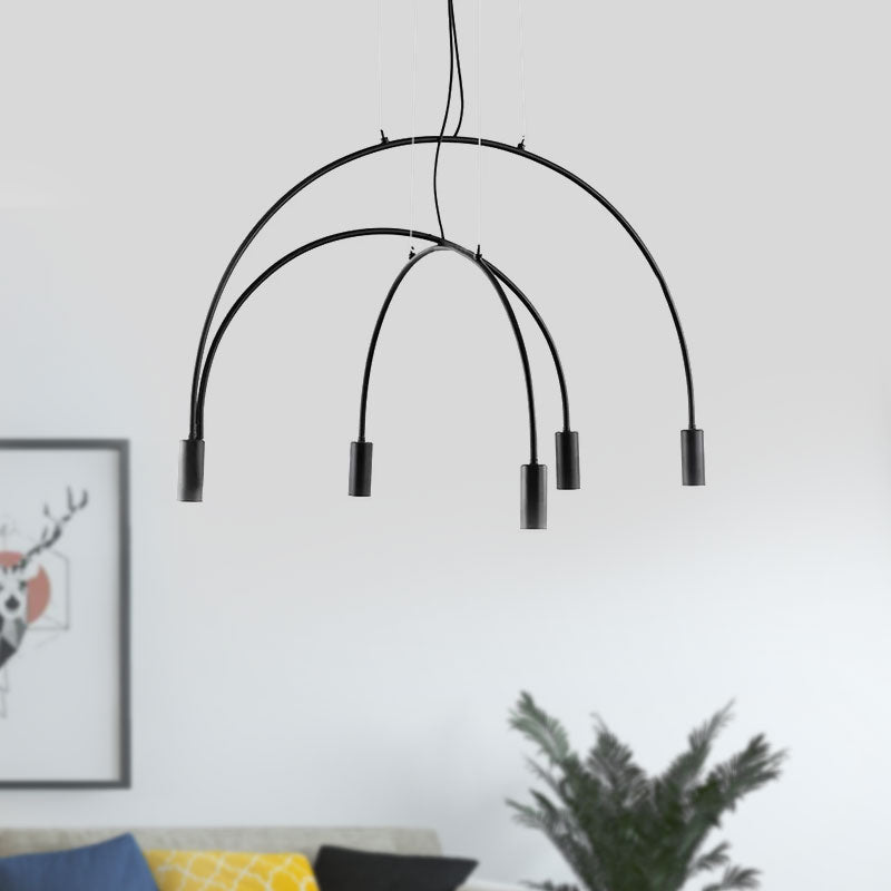 Arched Pendant Lighting With Led For Bar - Contemporary Black Metal 2/3/5 Lights