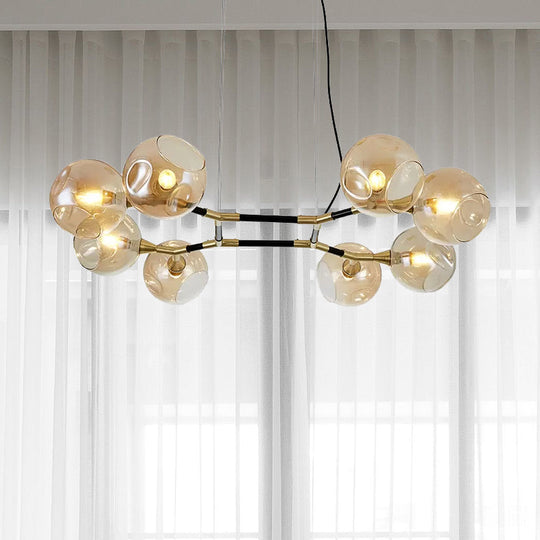 Postmodern Island Lighting: Amber Ball Pendant Lamp With Adjustable Cord - 8 Lights Glass