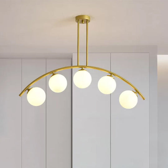 Gold Island Pendant With Clear/White Shade And Curvy Design - Perfect For Modern Kitchens (3/5/7