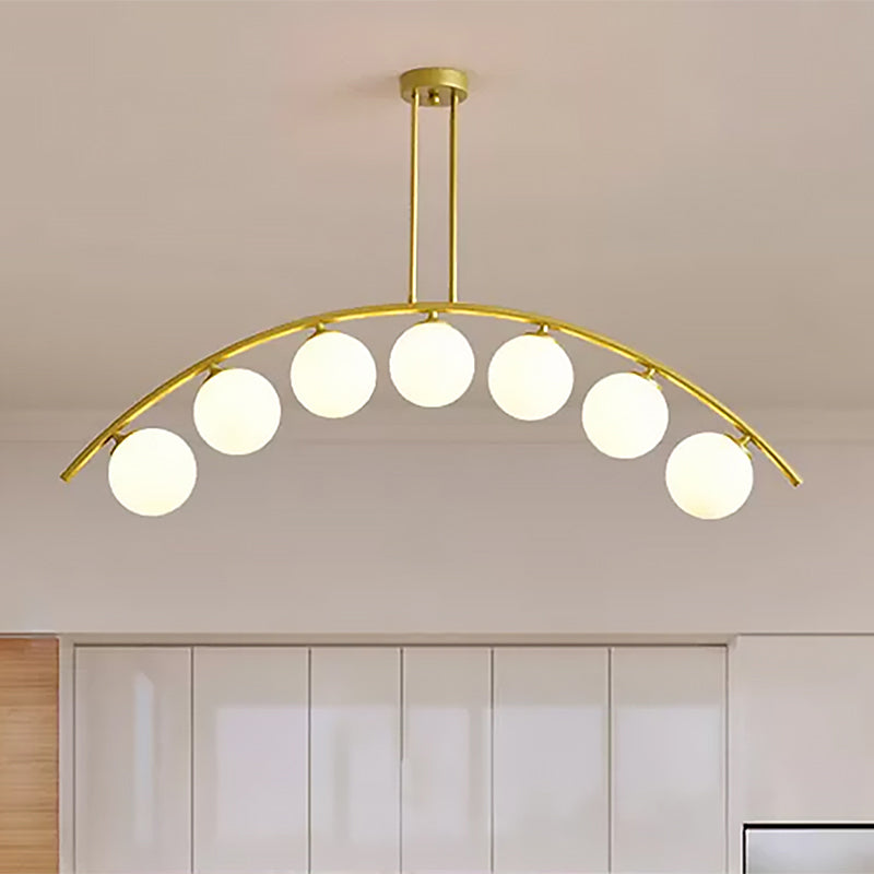 Gold Island Pendant With Clear/White Shade And Curvy Design - Perfect For Modern Kitchens (3/5/7