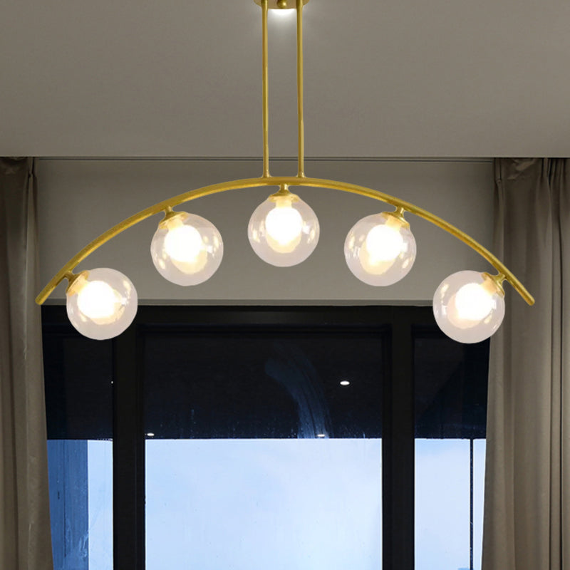 Gold Island Pendant With Clear/White Shade And Curvy Design - Perfect For Modern Kitchens (3/5/7