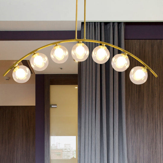 Gold Island Pendant With Clear/White Shade And Curvy Design - Perfect For Modern Kitchens (3/5/7