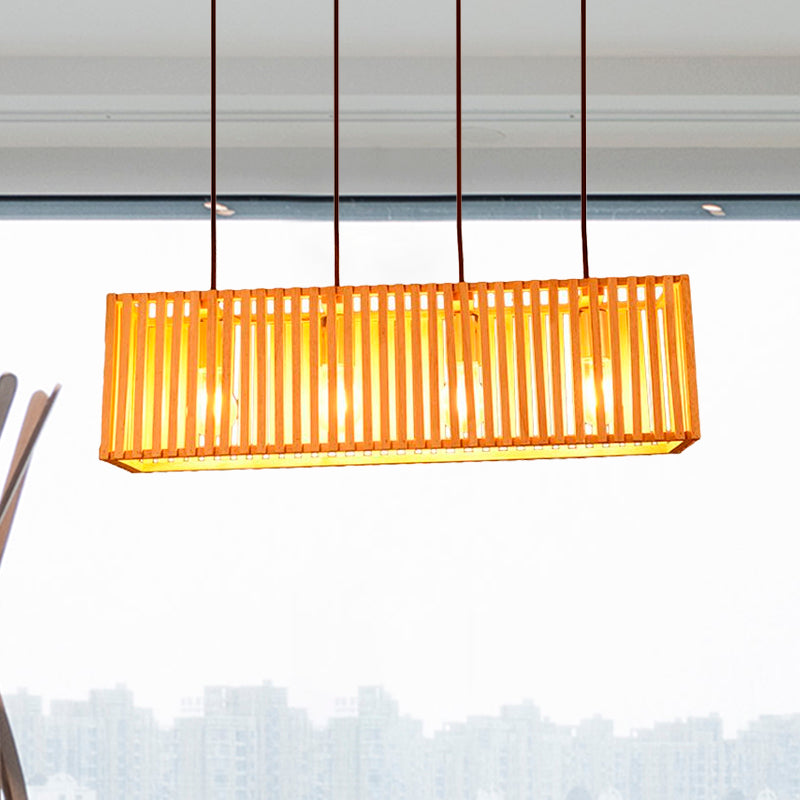 Modern Wood Island Pendant Light With 4 Yellow Lights For Dining Room - 21/27 Wide Linear Hanging