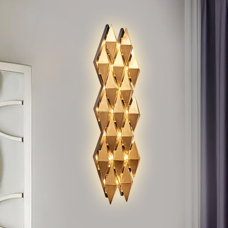 Contemporary Led Wall Lamp With Metallic Gold Diamond Shade - Warm/White Light 23/31 Width