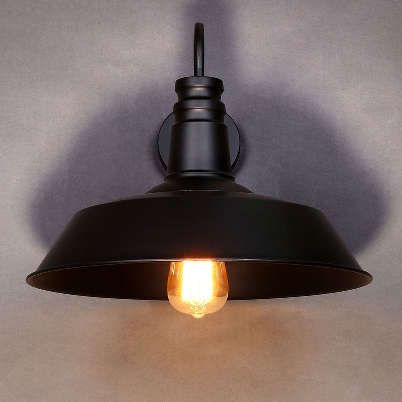 Industrial Metal Wall Lamp With Barn Shade And Mount - Black/White 10/14 Diameter