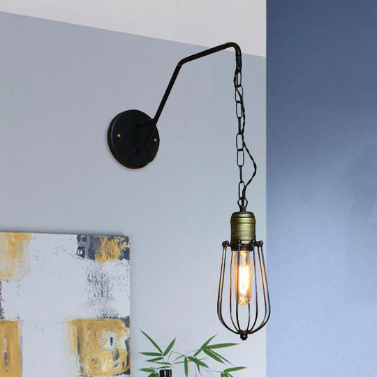 Industrial Style Black Triangle Globe Cage Sconce For Coffee Shop Wall Mount