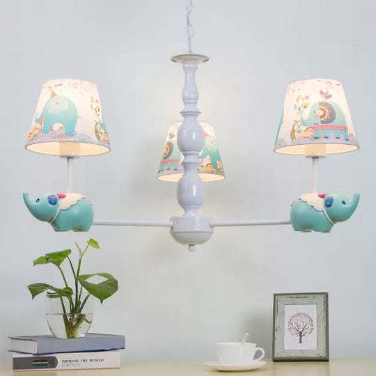 Metallic Blue Elephant Pendant Lamp With Coolie Shade Chandelier For Nursing Room