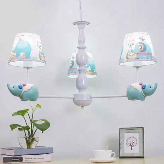 Metallic Blue Elephant Pendant Lamp With Coolie Shade Chandelier For Nursing Room