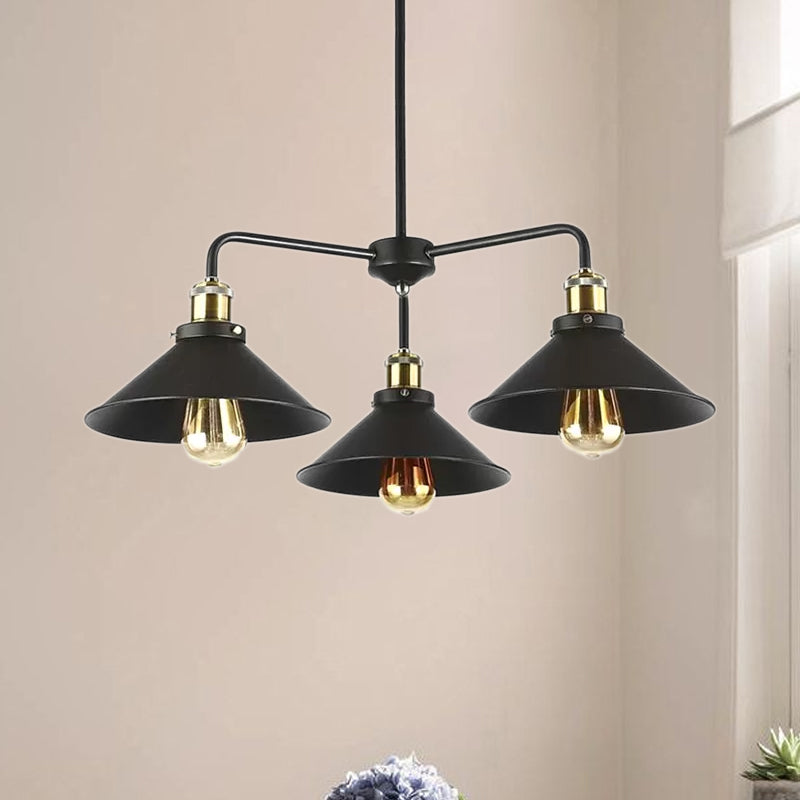 Industrial Style Black Metallic Hanging Light Chandelier For Dining Table - 3/4/5 Head Conical