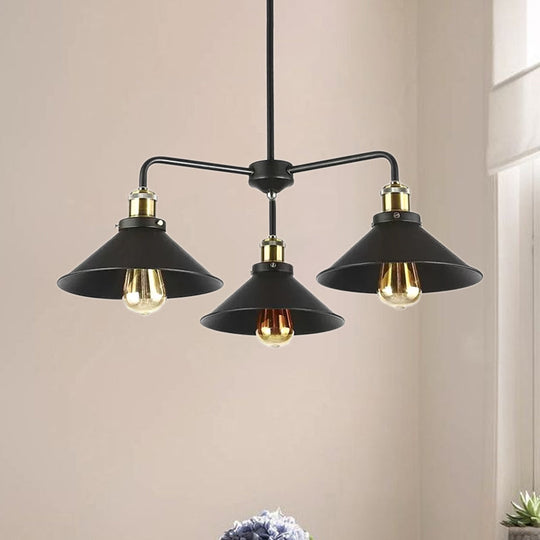 Industrial Style Black Metallic Hanging Light Chandelier For Dining Table - 3/4/5 Head Conical