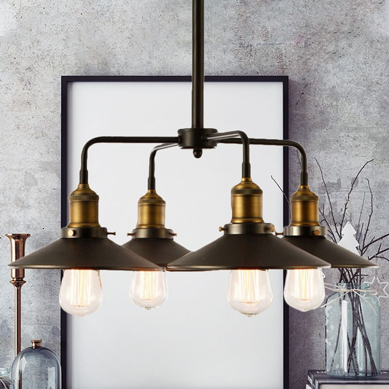 Industrial Style Black Metallic Hanging Light with Conical Chandelier Design - Perfect for Dining Table