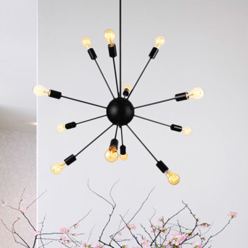 Retro Industrial Black Metal Chandelier Pendant - 9/12 Lights - Dining Room Lighting