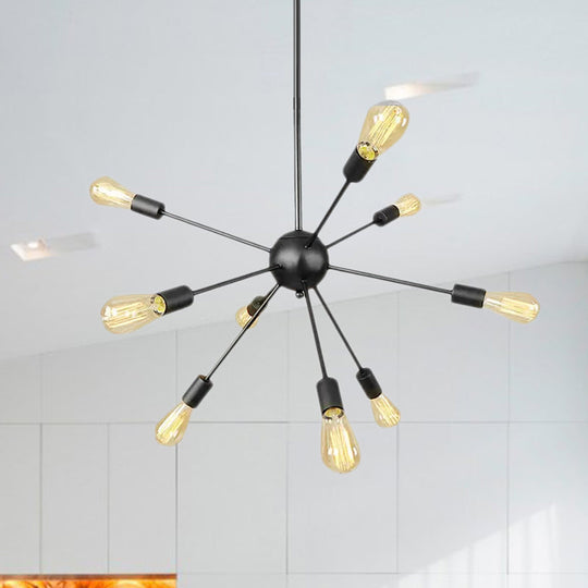 Industrial Black Sputnik Chandelier With 9/12 Lights - Retro Metal Pendant Fixture For Dining Room