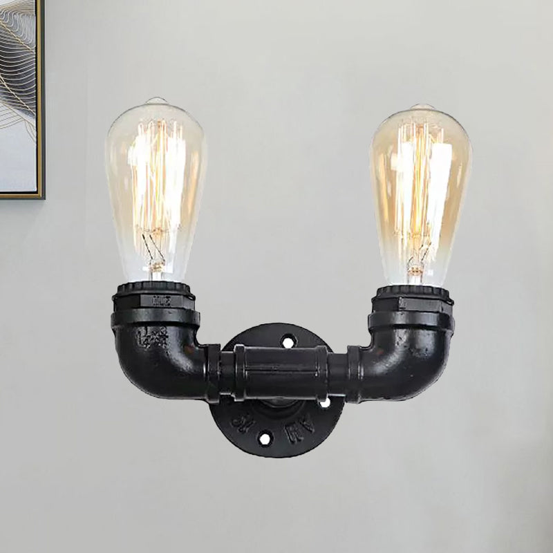 Vintage Industrial Metal Wall Mount Sconce With Dual Heads - Black/Antique Brass Finish For Living