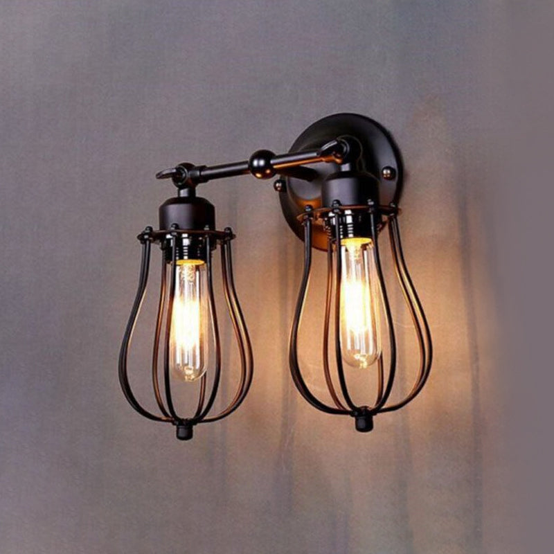 Industrial Style Caged Wall Sconce Lighting - 2-Light Metal Mini Light In Copper/Aged Silver