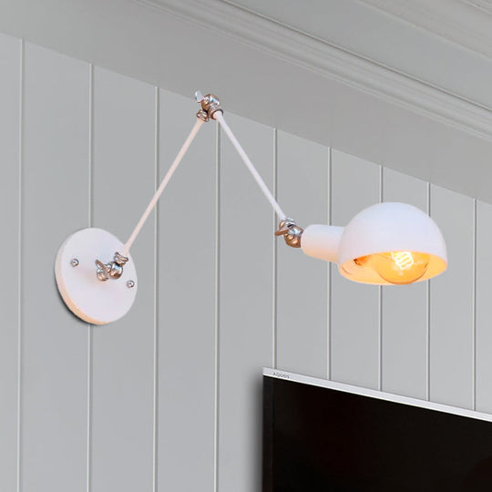 Industrial Retro Metal Swing Arm Wall Sconce Lamp With White Dome - Perfect For Bedroom Lighting