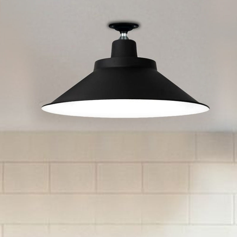 Industrial-Style 1-Head Flush Mount Cone Ceiling Light - 12/16/19.5 Wide Black Metal Finish