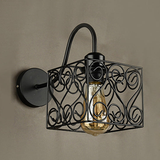 Vintage Industrial Metal Cage Wall Sconce - Square/Diamond Design Black Finish