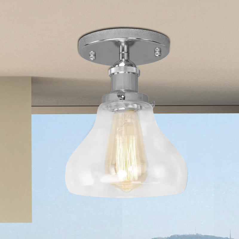 Farmhouse Cone Clear Glass Ceiling Lighting Fixture - Single Bulb Semi Flush Mount In