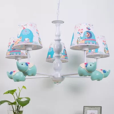 Metallic Blue Elephant Pendant Lamp With Coolie Shade Chandelier For Nursing Room