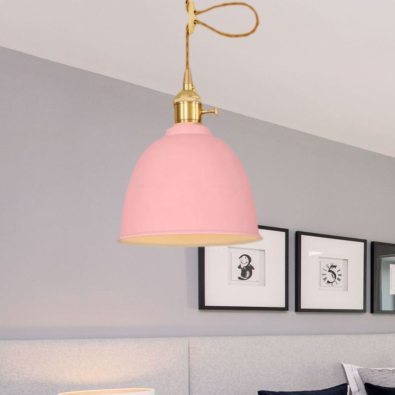 Industrial Style Domed Hanging Ceiling Light - 1 Pendant Lighting With Adjustable Cord