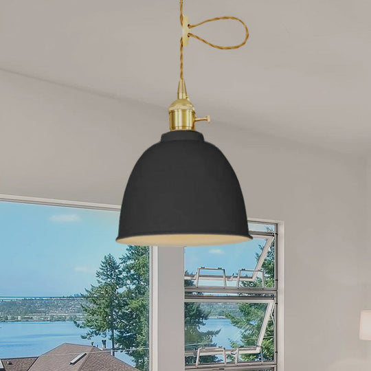 Industrial Style Hanging Ceiling Light: Adjustable Cord, Domed Design, 1 Light, Black/Gray/White Metal Finish