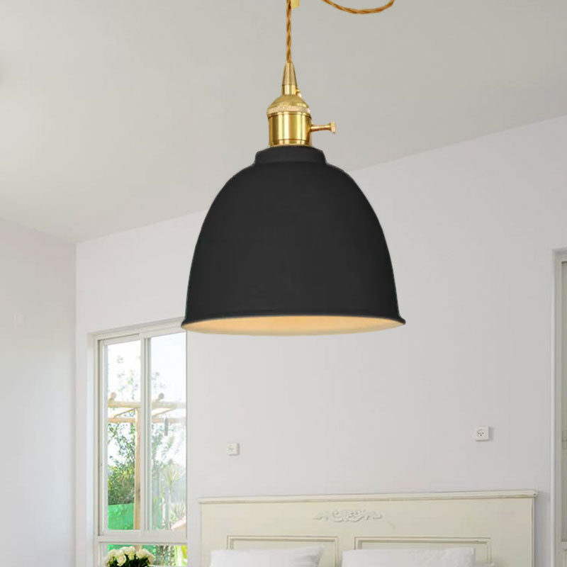 Industrial Style Hanging Ceiling Light: Adjustable Cord, Domed Design, 1 Light, Black/Gray/White Metal Finish