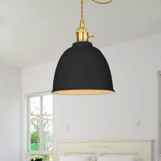 Industrial Style Domed Hanging Ceiling Light - 1 Pendant Lighting With Adjustable Cord