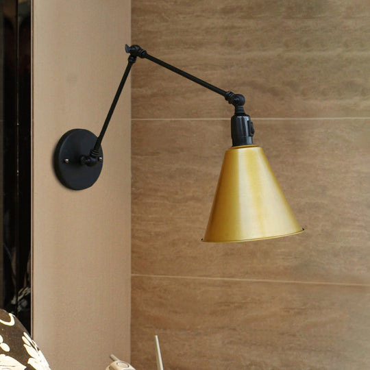 Stylish Antique Wrought Iron Wall Sconce With Cone Table Design And 1 Head In Black Or White