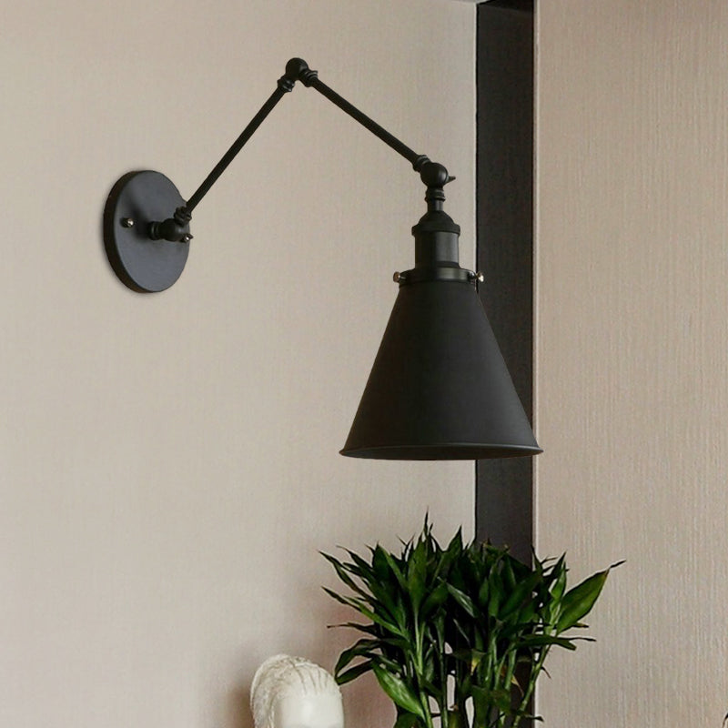 Farmhouse Cone Wall Sconce - Black/Rust Iron Lighting Fixture For Bedroom