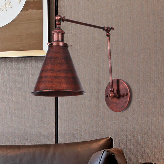 Farmhouse Cone Wall Sconce - Black/Rust Iron Lighting Fixture For Bedroom