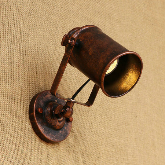 Antique Style Cylinder Sconce Light With Metallic Finish And Wall Mount In Black/Rust For Living