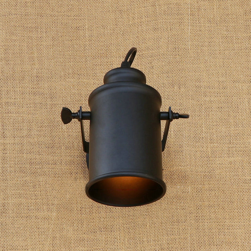 Antique Style Cylinder Sconce Light With Metallic Finish And Wall Mount In Black/Rust For Living