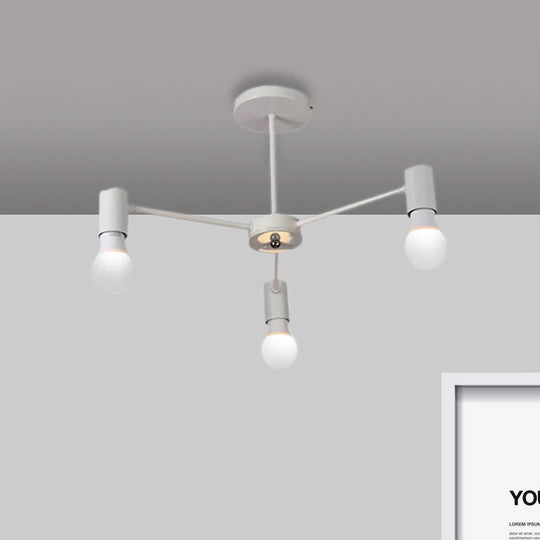 Industrial Style Semi Flush Ceiling Light with Open Bulb, Available in Black/White - 3 or 5 Heads