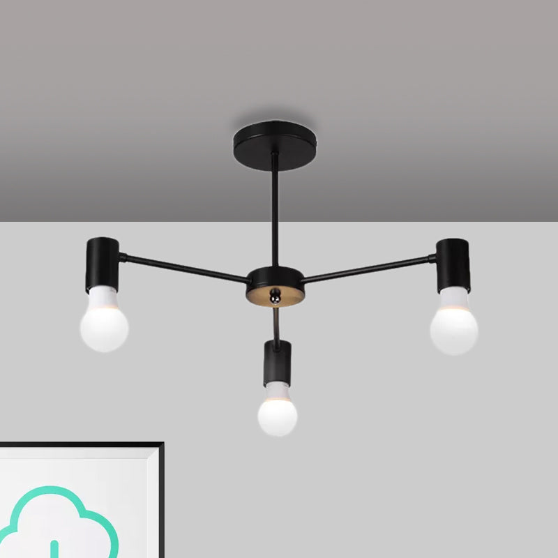 Industrial Style Semi Flush Ceiling Light with Open Bulb, Available in Black/White - 3 or 5 Heads