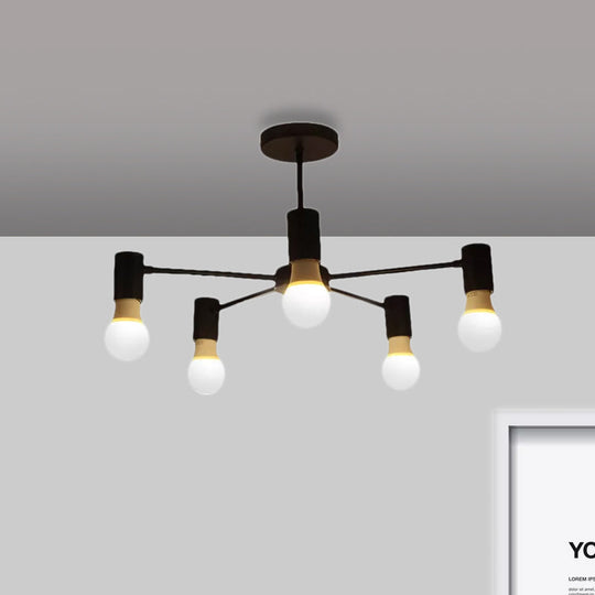 Industrial Style Semi Flush Ceiling Light with Open Bulb, Available in Black/White - 3 or 5 Heads