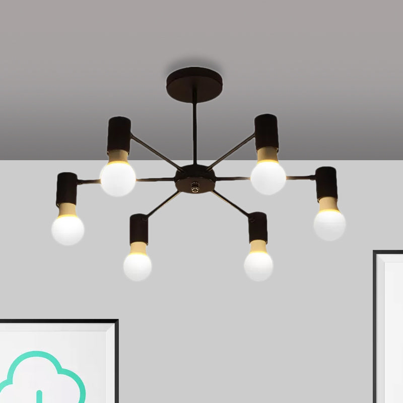 Industrial Style Semi Flush Ceiling Light with Open Bulb, Available in Black/White - 3 or 5 Heads