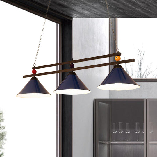 Black/Red Industrial Cone Shade Ceiling Pendant With 3 Metal Heads And Billiard Ball Deco