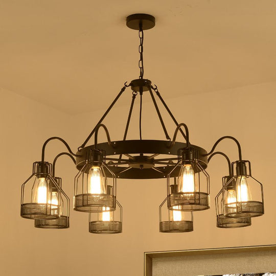 Farmhouse Black Metal Chandelier Light Fixture - 6/8 Heads Bell Hanging Lamp with Cage Style Frame