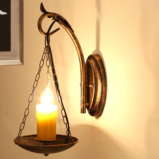 Rustic Lodge Candle Wall Light - Stylish Metallic Sconce For Foyer Illumination