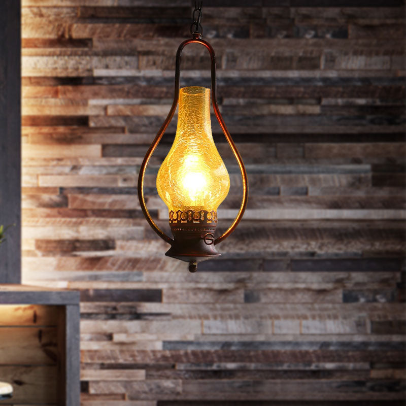 Industrial Antique Pendant Light with Crackle Glass for Living Room - Copper/Bronze Finish