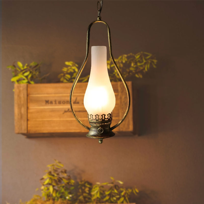 Industrial Antique Pendant Light with Crackle Glass for Living Room - Copper/Bronze Finish